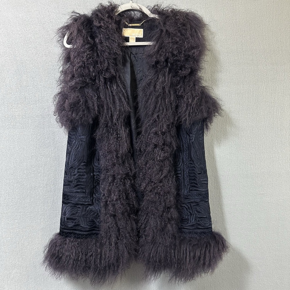Michael Kors Real Mongolian Lamb Fur Vest Medium Navy Penny Lane Mobwife Shaggy